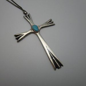 Navajo Silver and Turquoise Cross Necklace.